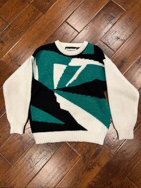 Women’s Bramble Lane Green White Black Long Sleeve Pullover Sweater Medium USED